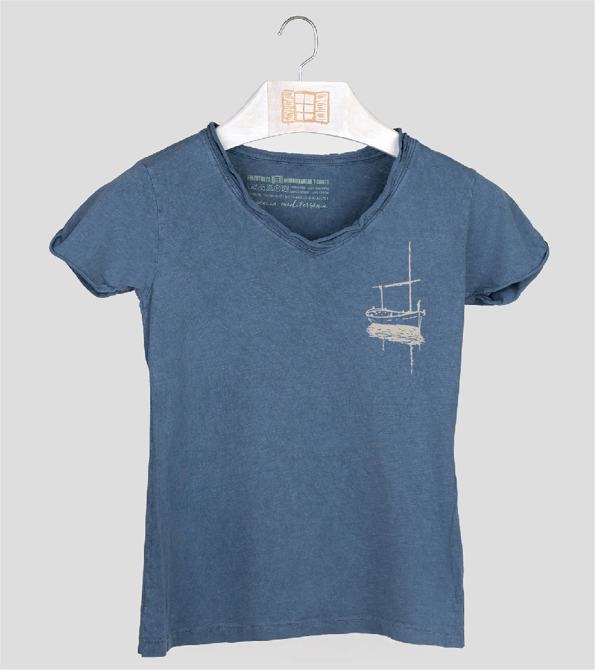 Camiseta cuello pico Mujer Besitos - indigo