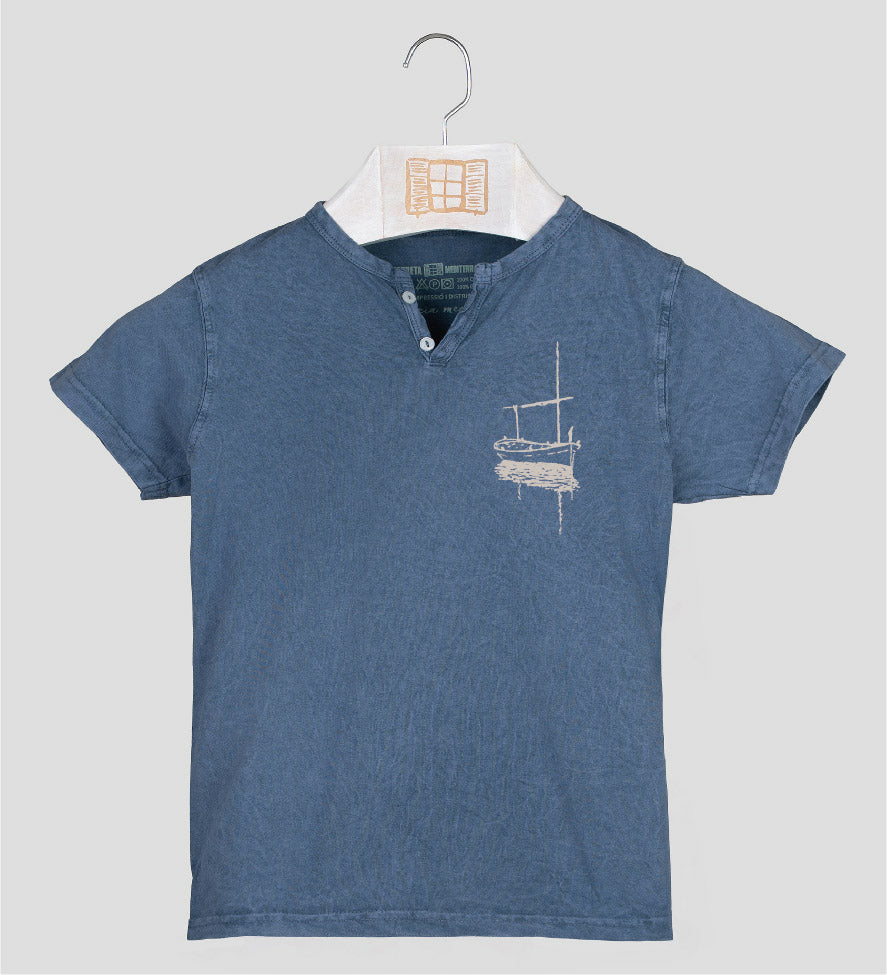Camiseta cuello botones Niño Besitos - indigo