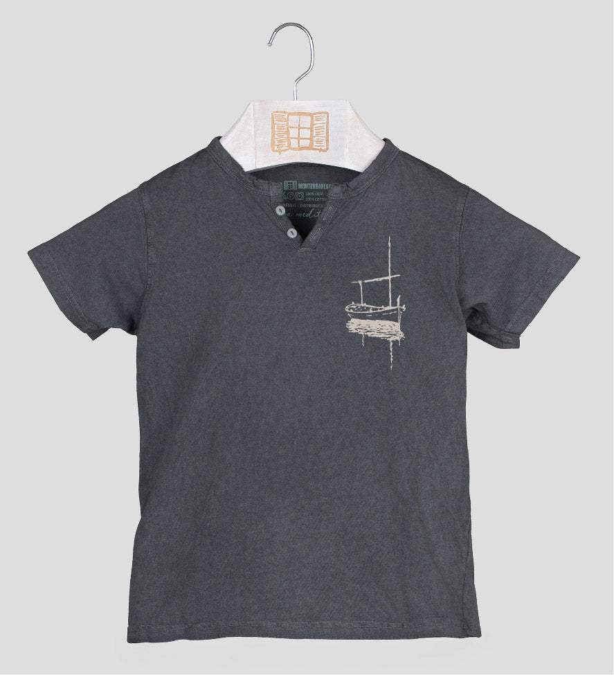 Camiseta cuello botones Niño Besitos - marengo