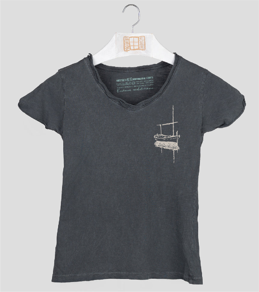 Camiseta cuello pico Mujer Besitos - marengo