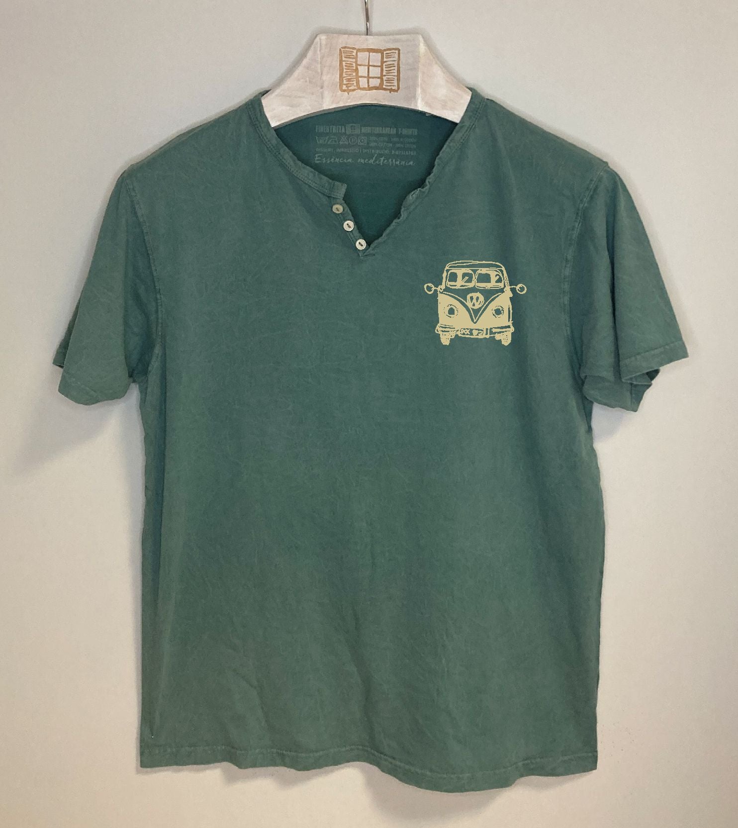 Camiseta cuello botones Petitafurgo - esmeralda