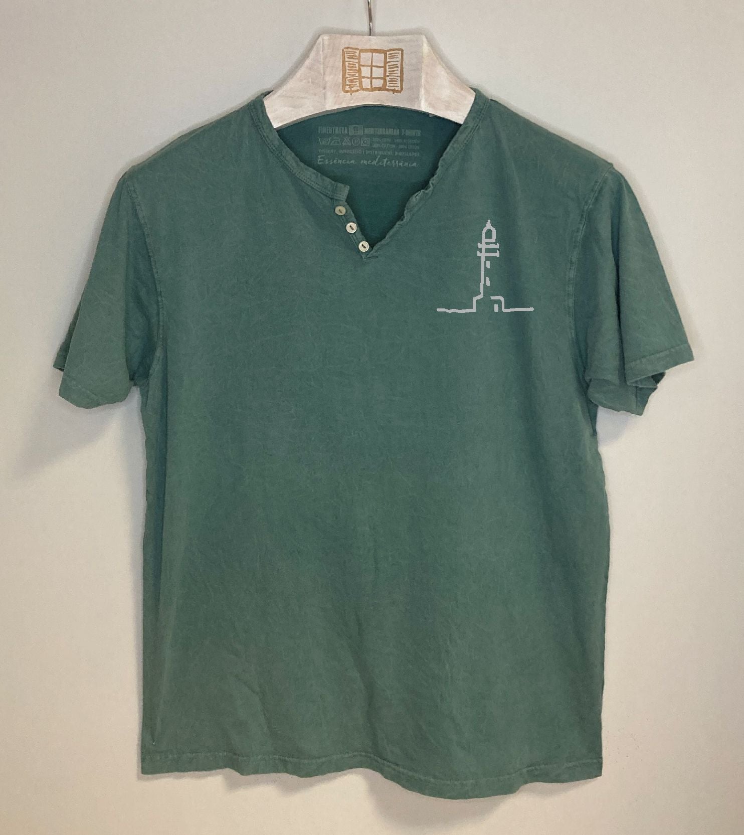 Camiseta cuello botones Finestretes - esmeralda