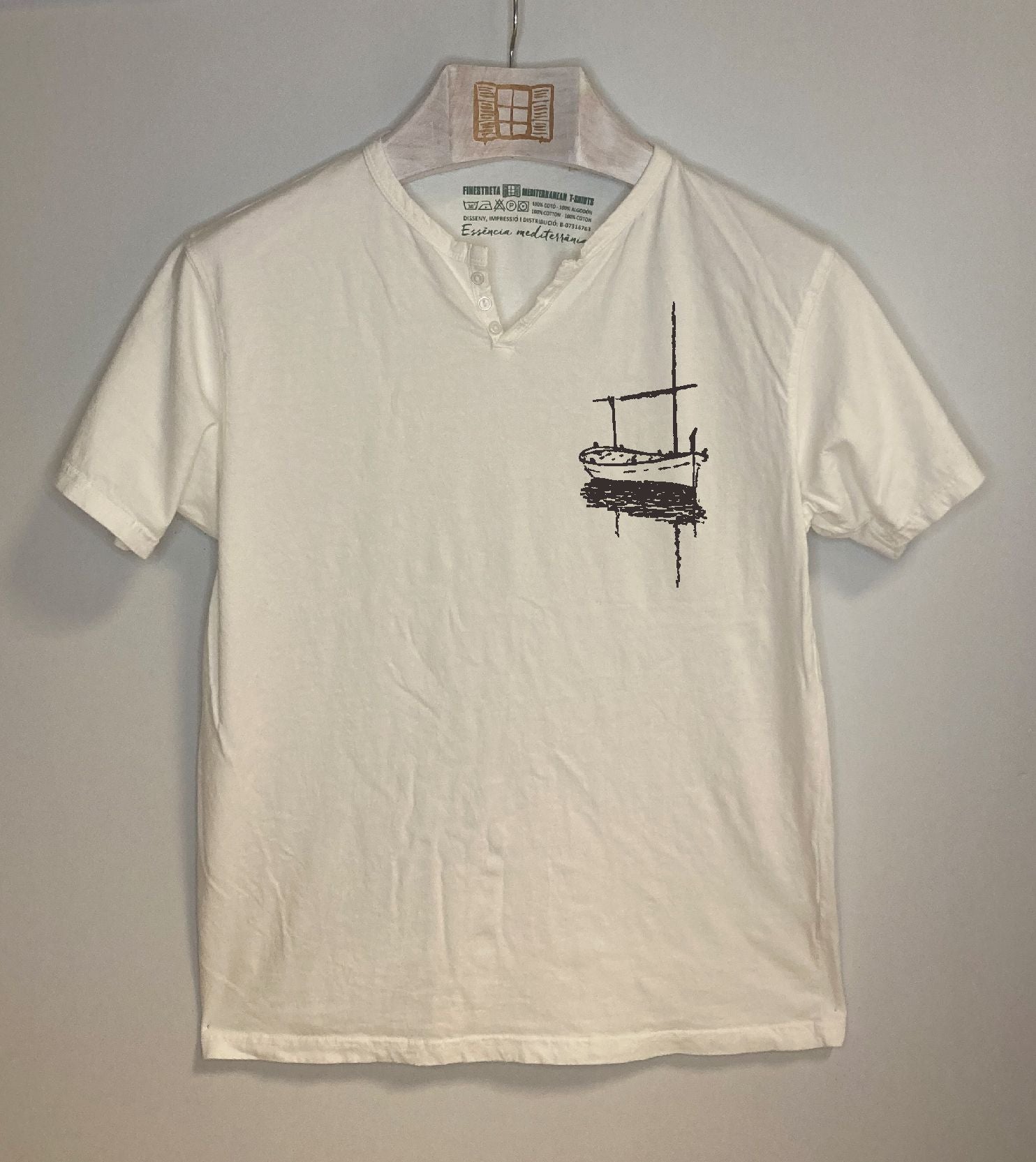 Camiseta cuello botones Besitos - crudo